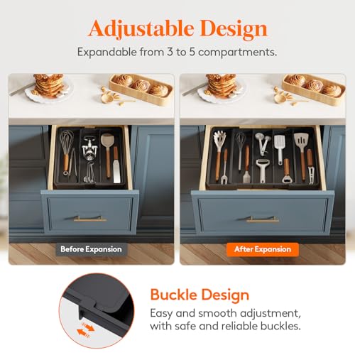 Utensil Organizer for Kitchen Drawers (Black / Medium(11-18''W x 14''D))