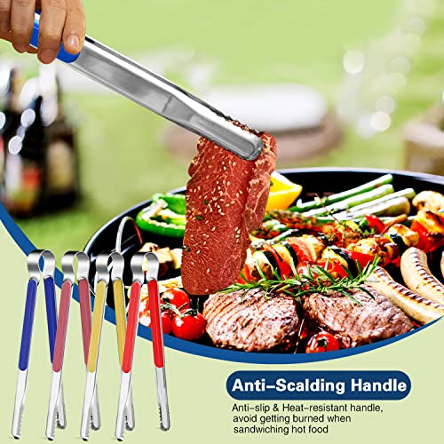 4Pcs Stainless Steel Kitchen Tongs for Cooking (Red+Pink+Yellow+Blue)