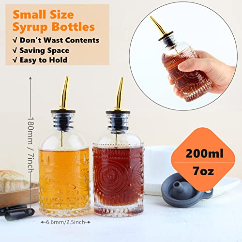 Coffee Syrup Dispenser Bottles Set 2 Pack 7 OZ Simple Small Syrup Bottles Set with Metal Pour Spout Ideal for Coffee Syrups