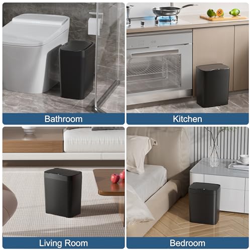 2 Pack 2.7 Gal Bathroom Trash Can with Lid (Black / 2.7 Gal)