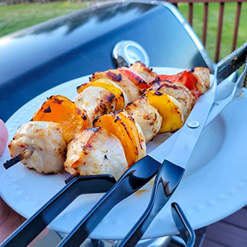 Grill Tongs for Kitchen & Outdoor Cooking (13 Inch / Black)