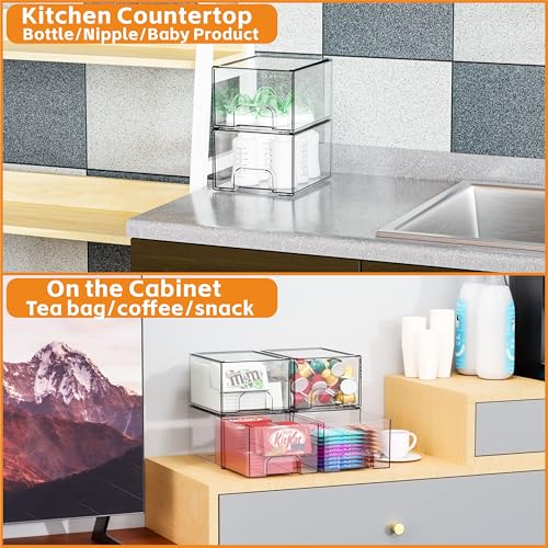 2 Pack Clear Stackable Storage Drawers (2 PCS / Clear-4.4 In Tall)