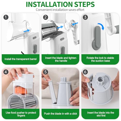 Rotary Cheese Grater Cheese Shredder with 5 Interchangeable Blades (Cream White)