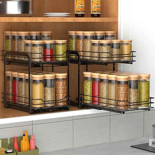 Spice Rack Pull Out Spice Racks Organizer for Cabinet (2 Tier,7.5''Wx10.5''Dx9.5''H)
