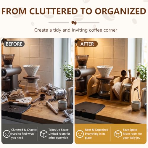 3-in-1 Bamboo Coffee Pour over Caddy Wood Coffee Bar Station Organizer