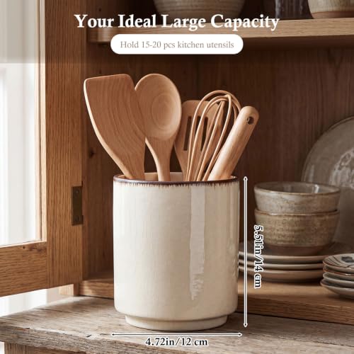 Minimalist Ceramic Utensil Holder White 5.5" (White / 5.5" / Minimalist)