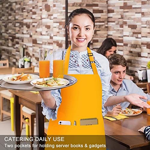 2 Pack Bib Aprons with 2 Pockets Cooking Chef Kitchen Apron for Women Men (Yellow)