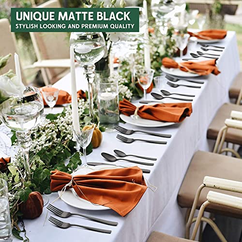 48 Piece Matte Black Silverware Set with Steak Knives