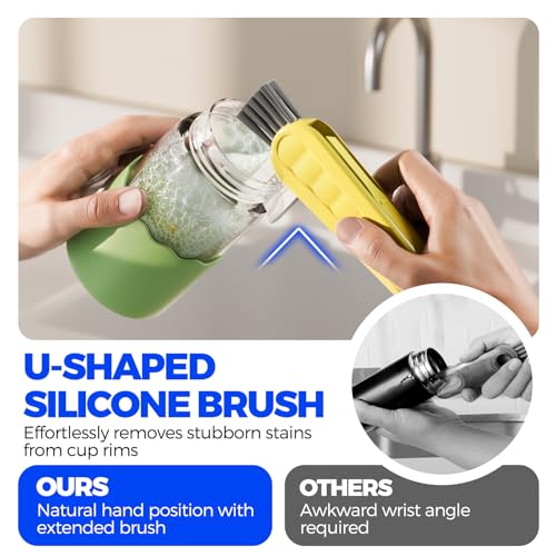 6 Pack 4 in 1 Cup Lid Cleaning Brush 3 Straws Bottle Brush (Yellow)