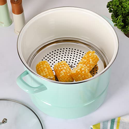 Thayer 16 Quart Enamel On Steel Scratch Resistant Steamer Stock Pot w (16.9 Quarts / Martha Blue)