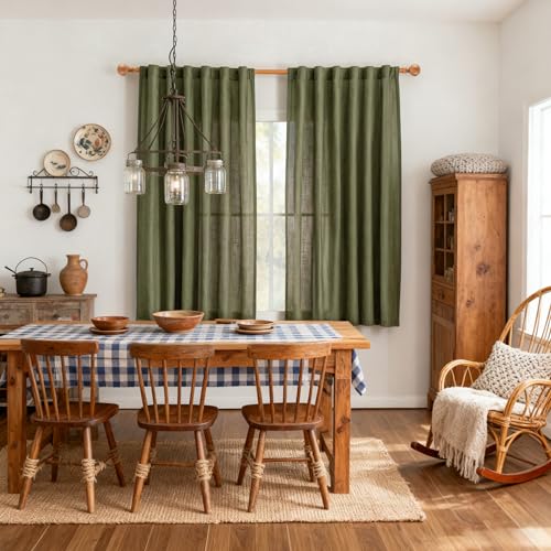 Short Semi Sheer Curtains for Bedroom 63 Inches Long Light Filtering Privacy Drapes for Small Window Linen Look Boho Home Decor Curtain for Parties (50"W x 63"L (Pack of 2) / Olive Green-new)