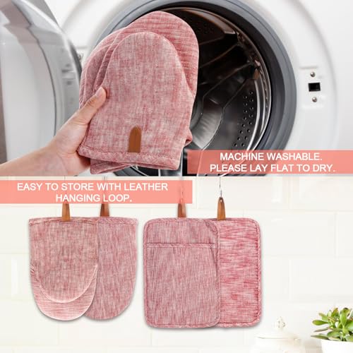 4Pcs Heat Resistant Oven Mitts & Potholders (Pink)