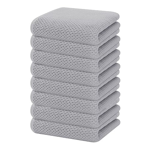 100% Cotton Waffle Weave Kitchen Dish Towels 8 (Light Gray / 13 X 28 - 8 Pack)