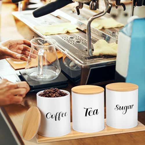 Coffee Tea Sugar Container Set with Tray (White)