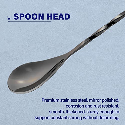 Bar Spoon Cocktail Mixing Stirrers (12"-Drop Shape-2PCS / Black)