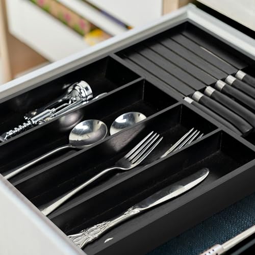 Bamboo Silverware Drawer Organizer (Black / 5 Slot)