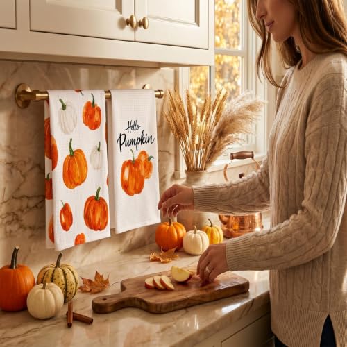 Fall Kitchen Towels Decorations for Home (Orange)