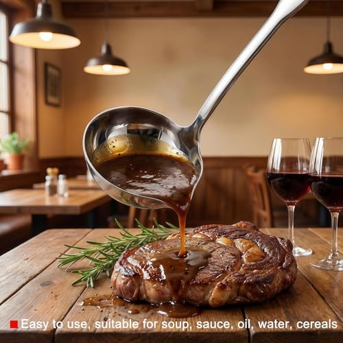 Kitchen Soup Ladle 304 Stainless Steel Punch Metal Luminous Ladell Spoons With Pour Spout Gravy Ladles for Serving (A536)