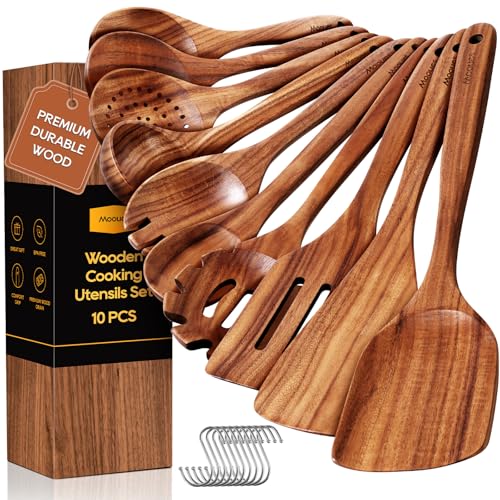 Wooden Spoons for Cooking 10PCS Teak Wood Cookware Utensil Set (10 PCS SET)