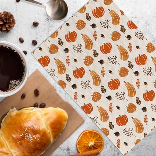 Fall Leaf Pumpkin Kitchen Towels and Dishcloths Set of 2 (Pumpkins and Leaves)