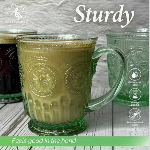 Green Glass Mugs Set of 4 Hobnail Coffee Mugs 10 oz (Green)
