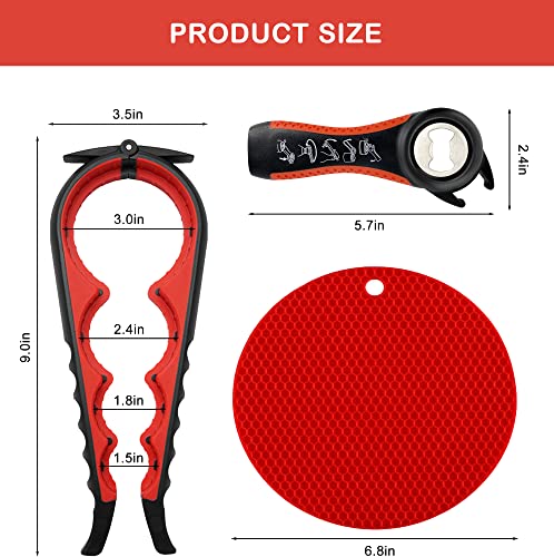 Jar Opener for Weak Hands (Red / 3-piece set)