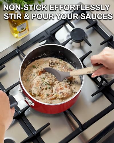 Basic 2 Quart Nonstick Saucepan with Glass Lid (2 Quarts / Red)
