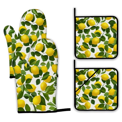 Lemon Oven Mitts and Pot Holders Set (Lemon)