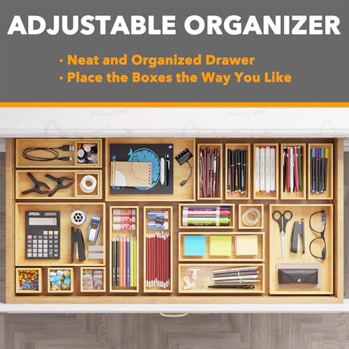21 Piece Bamboo Drawer Organizer Storage Boxes Set (21-Piece / Natural)