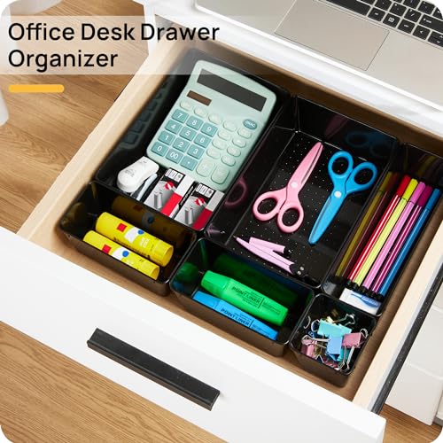 25 Pack Plastic Drawer Organizers with Non (Black)
