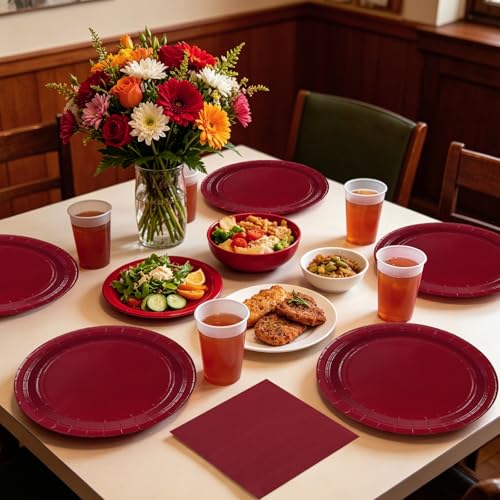 50PCS Burgundy Paper Plates and Napkins Party Decorations
