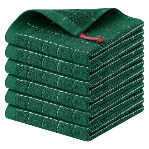 100% Cotton Terry Kitchen Dish Cloths (Dark Green / 12 X 12 - 6 Pack)