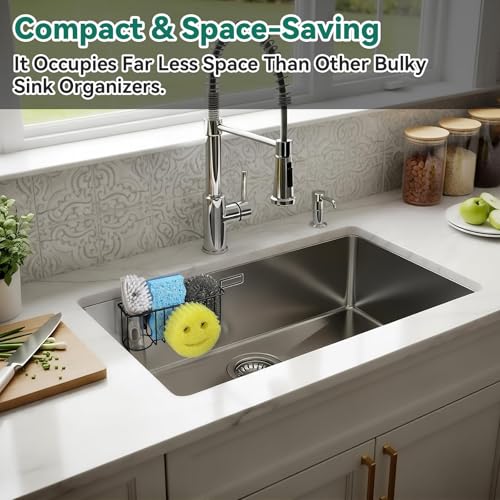 3-IN-1 Multiuse Sponge Holder for Kitchen Sink, Sponge Caddy for Scrub Daddy/Scrub Mommy Smiley Face, Sink Organizer Accessories for Dish Brush, Scrubber - with 2 Suction Cups & 1 Adhesive Hook (3-in-1 / Black Smiley Face)