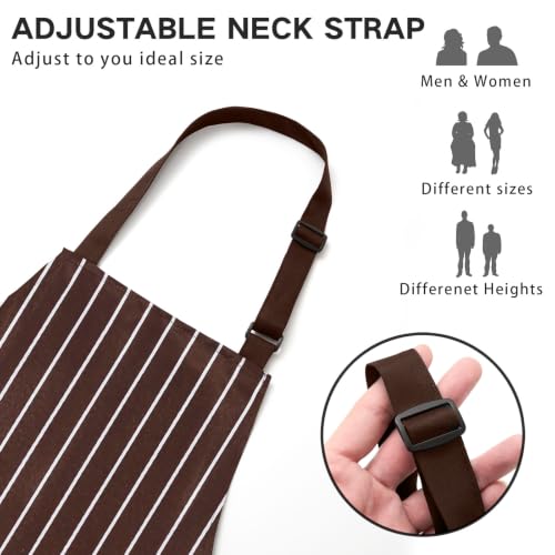 Adjustable Bib Apron with 2 Pockets Chef Cooking Kitchen Restaurant Aprons for Women Men (Brown Wide)