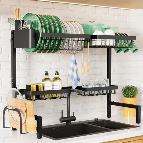 Adjustable Over The Sink Dish Drying Rack (Black / Large)