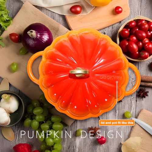 Pumpkin Enameled Cast Iron Dutch Oven with Lid (Orange / 4.5QT)