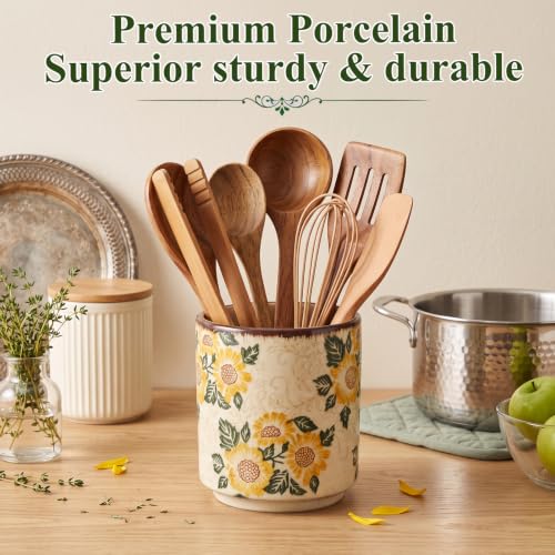 Rustic Ceramic Utensil Holder Sunflower 5.5" (Sunflower / 5.5" / Rustic)