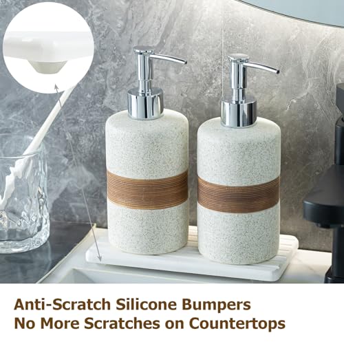2 Pack Ceramic Soap Dispensers Set (White and White / 2xSoap Dispenser Set with Tray)