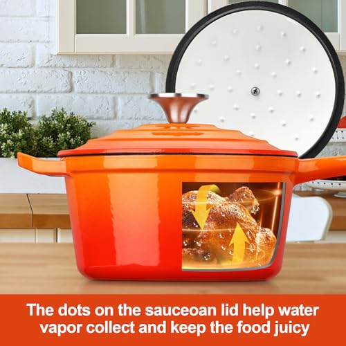 2 QT Cast Iron Saucepan (Orange / 2 Quarts)