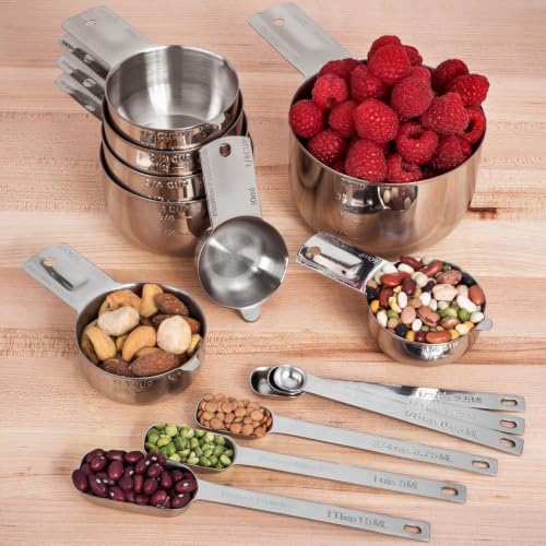 Stainless Steel Measuring Cups and Spoons Set (15 Piece Set)