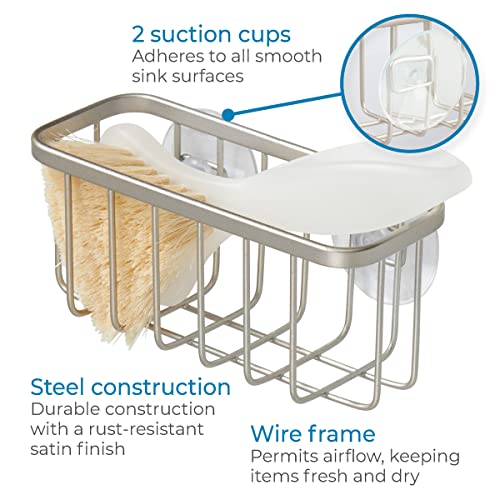 Rust Resistant Stainless Steel Sponge Holder for Kitchen Sink with Suction Cups (Satin / Set of 1 / Pack of 1)