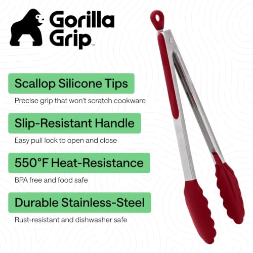 Stainless Steel Kitchen Tongs for Cooking (Red / 7" + 9")