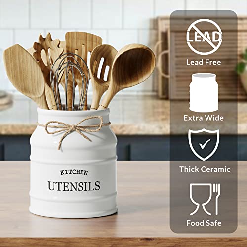 Ceramic Kitchen Utensil Holder Countertop 6.75″ (White)
