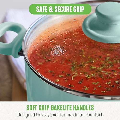 6QT Ceramic Nonstick Stockpot with Glass Straining Lid (6 Quarts / Turquoise)