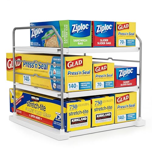 Extendable 3 Tier Kitchen Cabinet & Pantry Organizer for Plastic Wrap (Pack of 1)
