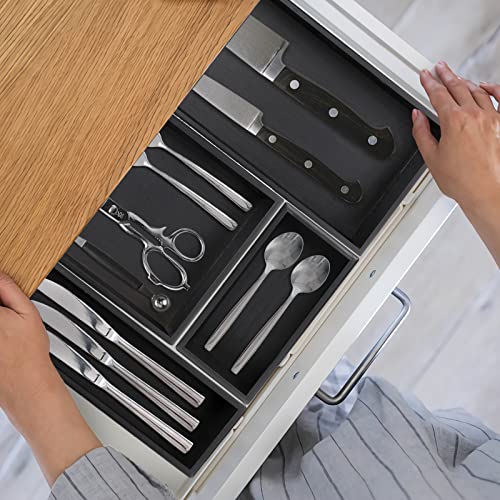 Bamboo Drawer Organizer (Black / 12*3*2.6 inch)