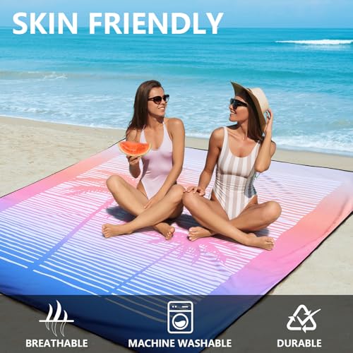 Beach Blanket Mat Waterproof Sandproof for 2 (Coconut Tree-sundown Color / 79" X 83"（1-4person）)