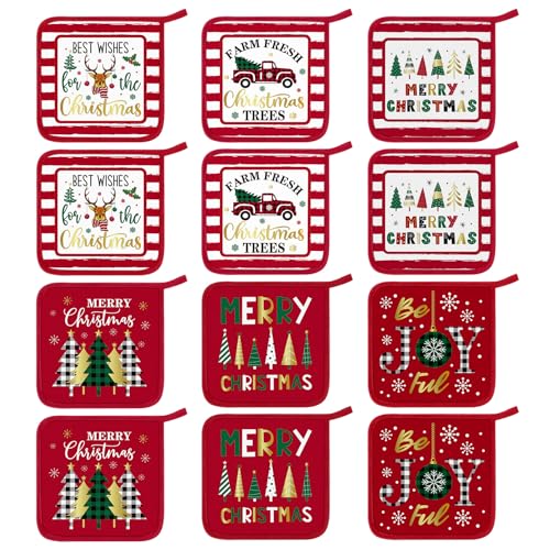 12 Pcs Pot Holders with Pocket (Red and White / Novelty)