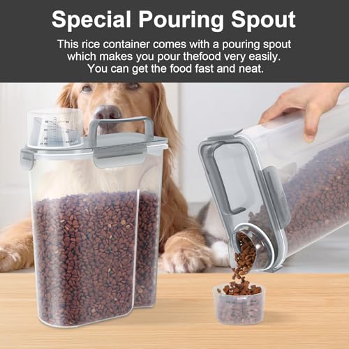 5-7Lbs/6Qt Dog Cat Storage Container Portable with Upgraded Large Spout and Cup, Plastic Pet Food Dispenser for Small Animal Kibble, Bird Seed, Oatmeal, Rice, Flour, Brown Sugart- Clear Gray (Clear Grey / 5L-1pack)