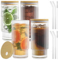 16OZ Ribbed Glass Cups with Lids and Straws (4*Glasses+4*Lids+4*Straws)